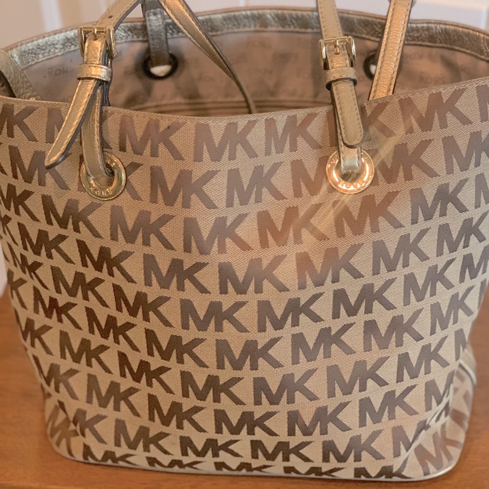 Michael Kors Large Gold/Tan Canvas Tote Handbag